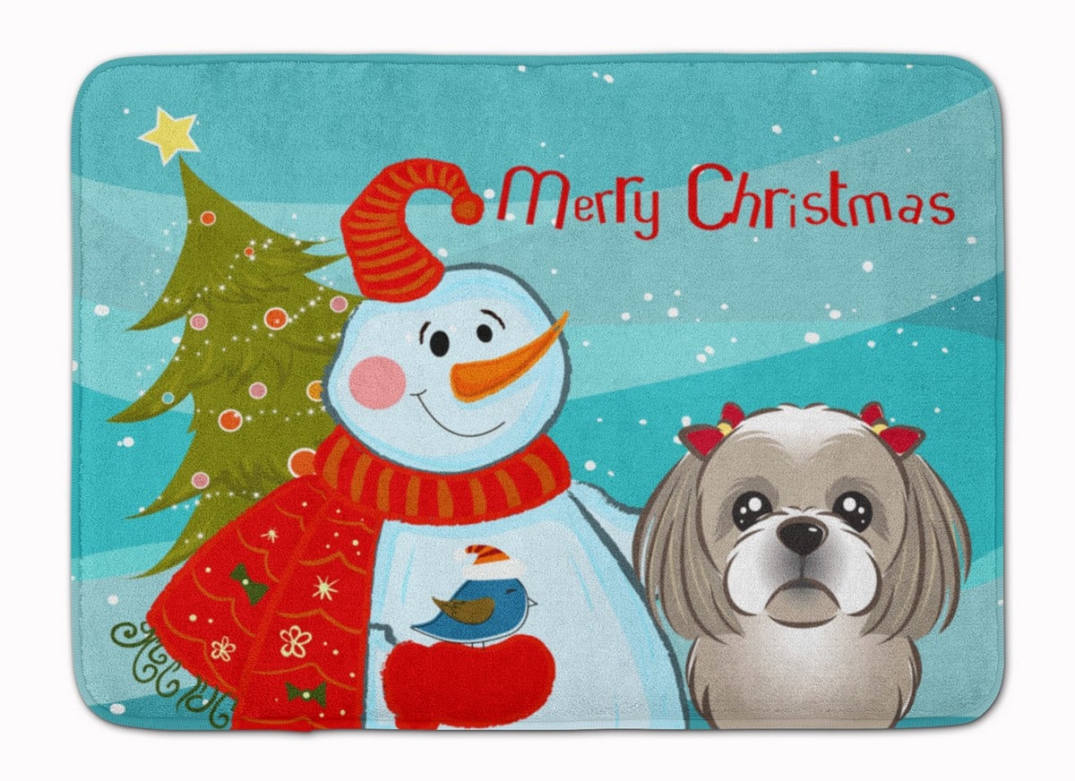 Snowman with Grey & Silver Shih Tzu Machine Washable Memory Foam Mat