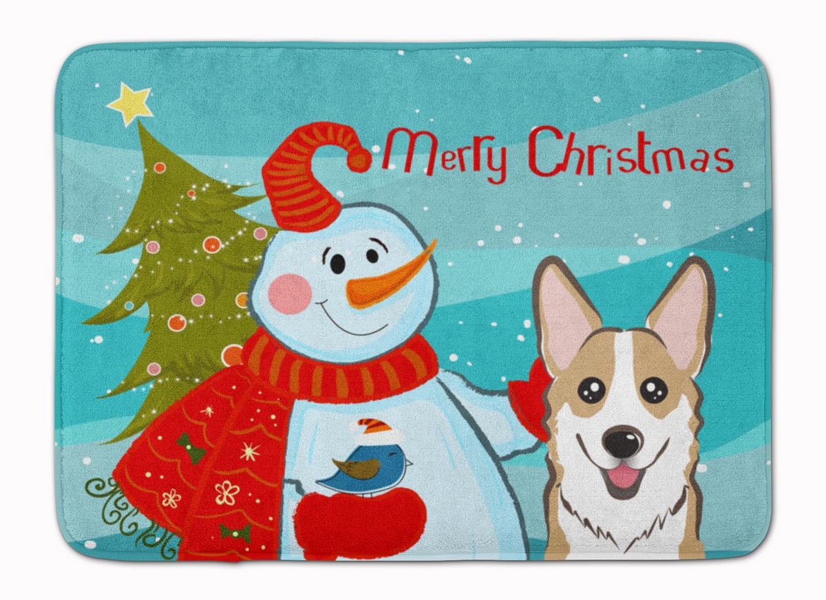 BB1873RUG Snowman with Sable Corgi Machine Washable Memory Foam Mat