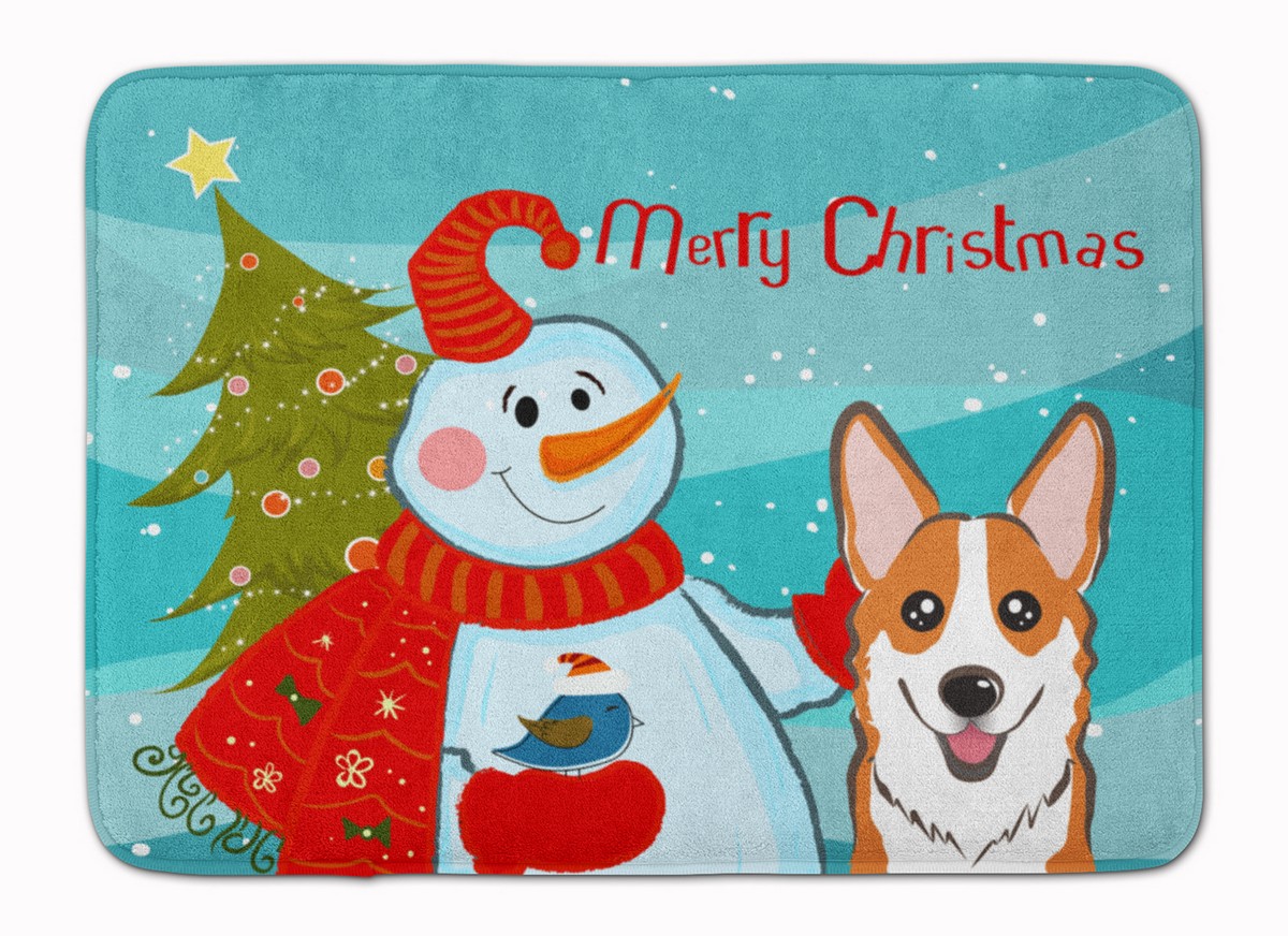 BB1874RUG Snowman with Red Corgi Machine Washable Memory Foam Mat
