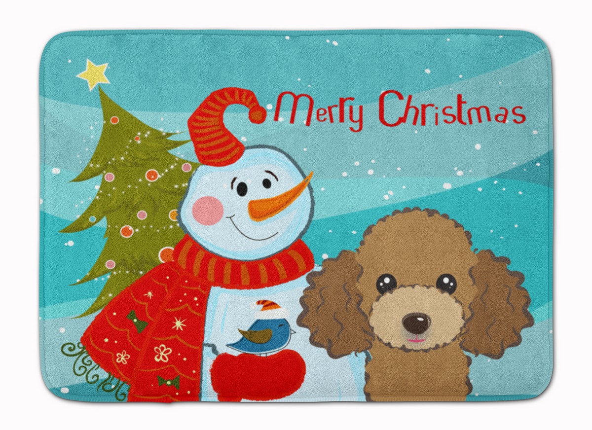 Snowman with Chocolate & Brown Poodle Machine Washable Memory Foam Mat