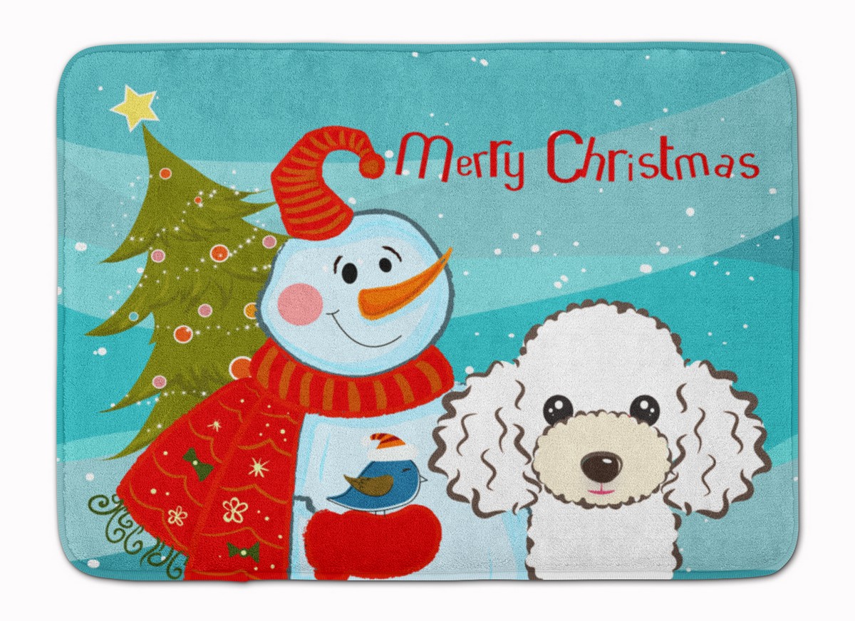 BB1877RUG Snowman with White Poodle Machine Washable Memory Foam Mat