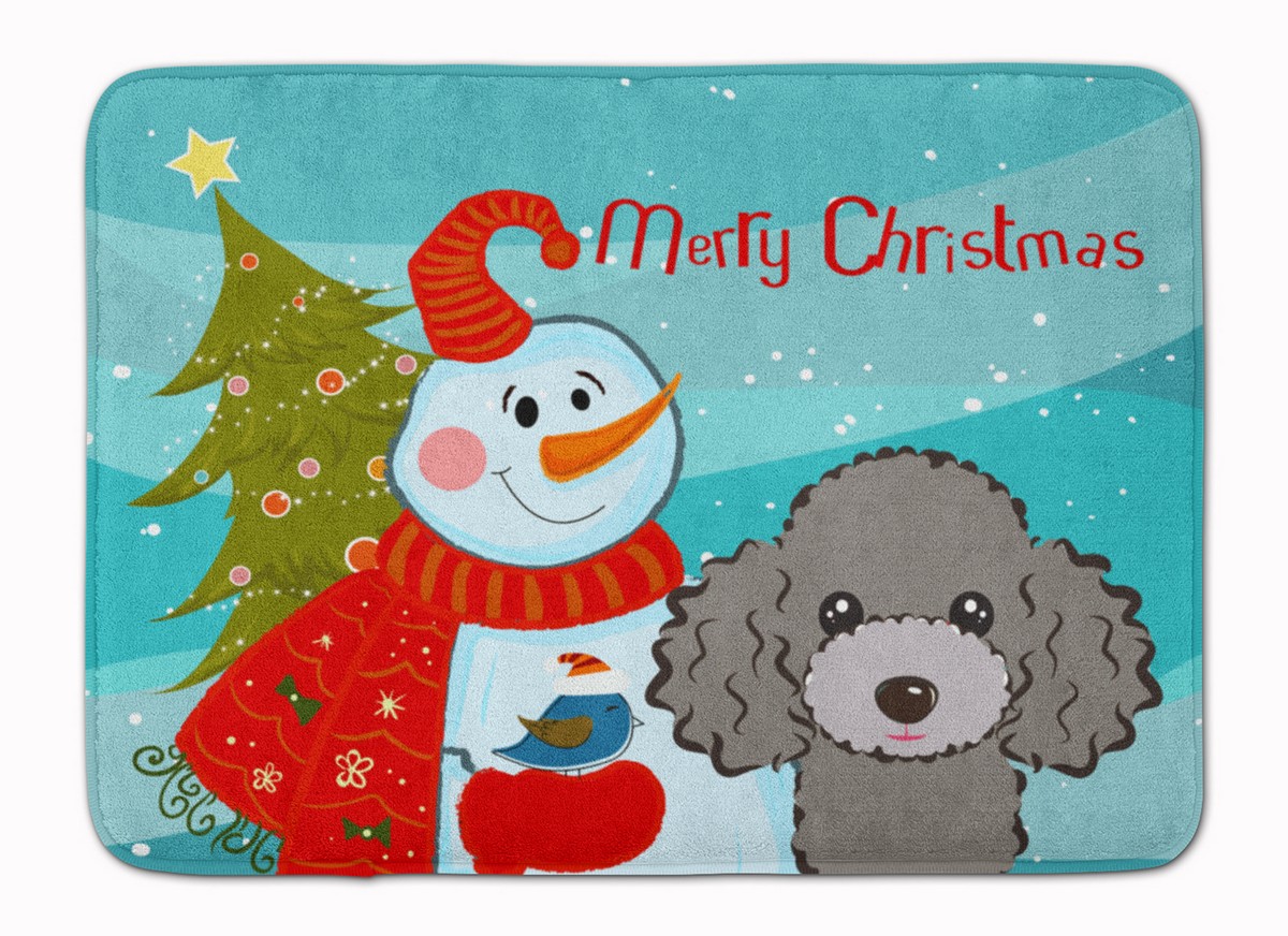 BB1879RUG Snowman with Silver & Grey Poodle Machine Washable Memory Foam Mat