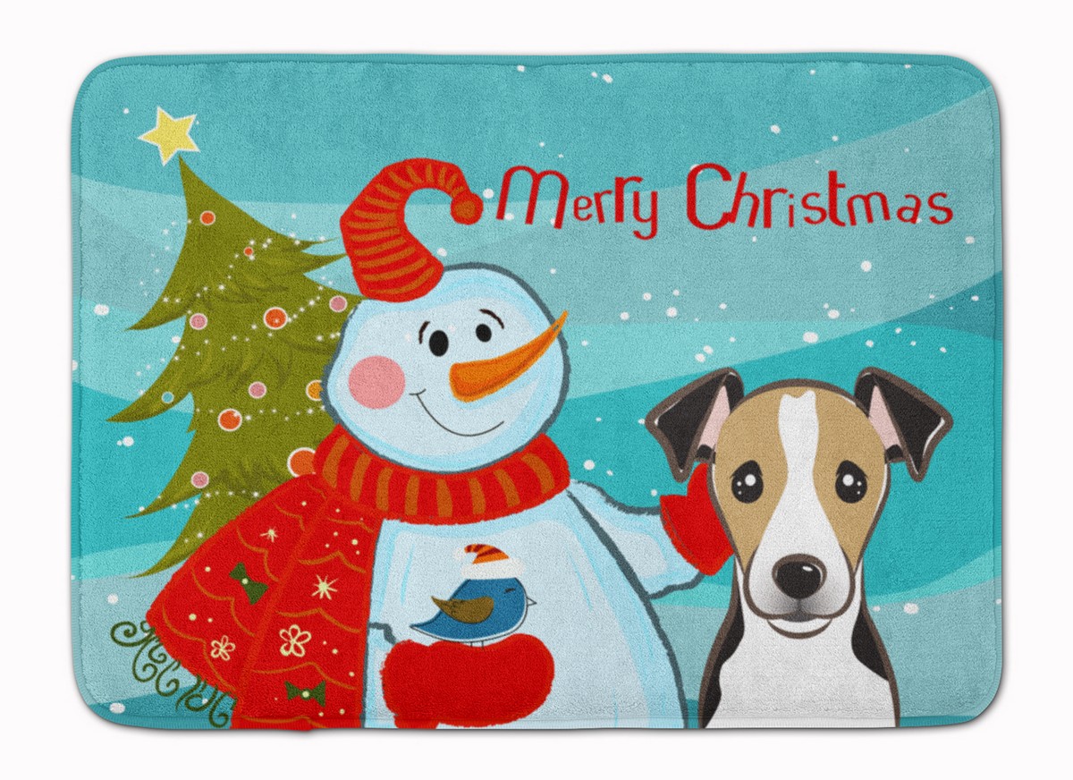 BB1881RUG Snowman with Jack Russell Terrier Machine Washable Memory Foam Mat