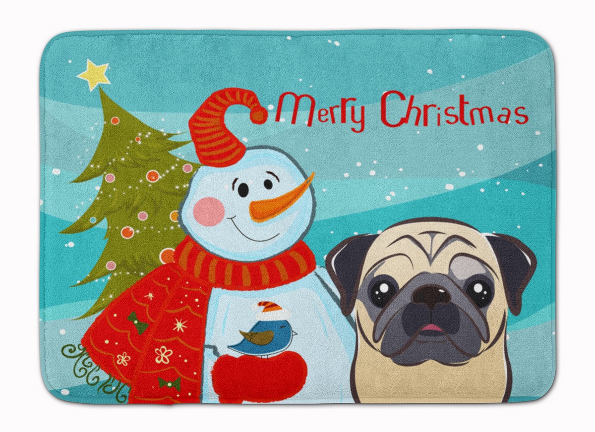 BB1882RUG Snowman with Fawn Pug Machine Washable Memory Foam Mat