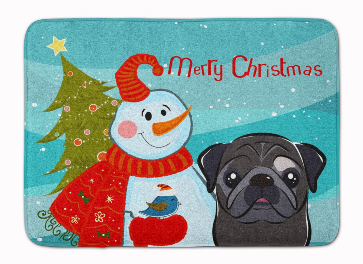 BB1883RUG Snowman with Black Pug Machine Washable Memory Foam Mat