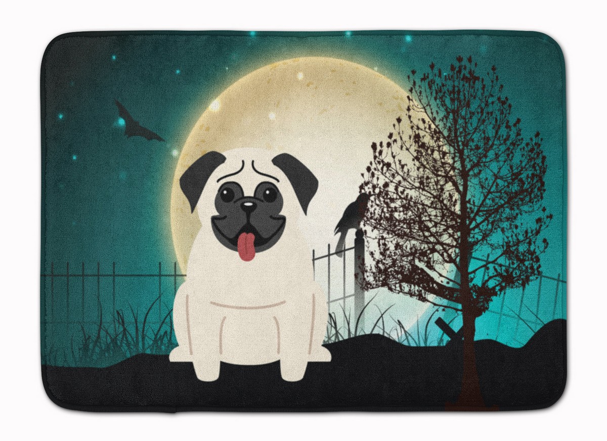 BB2194RUG Halloween Scary Pug Cream Machine Washable Memory Foam Mat