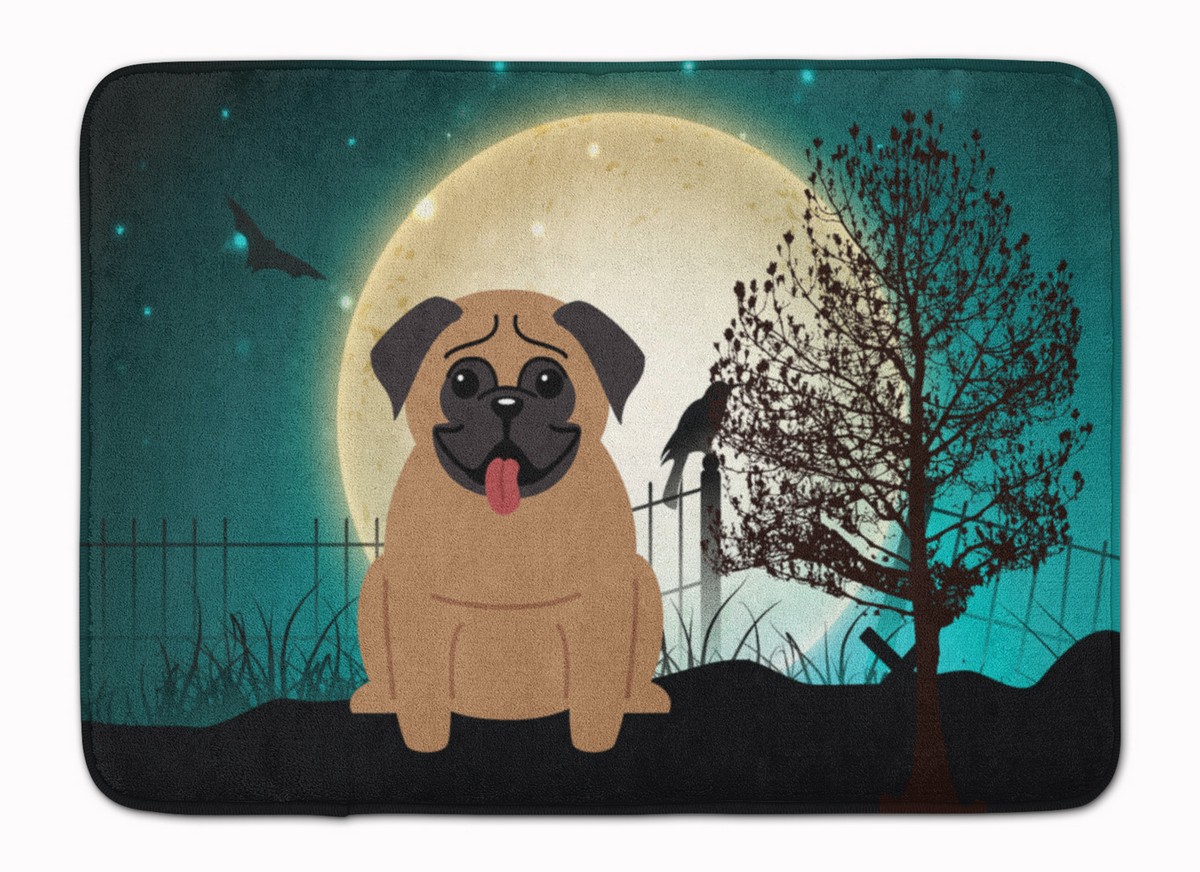 BB2195RUG Halloween Scary Pug Brown Machine Washable Memory Foam Mat