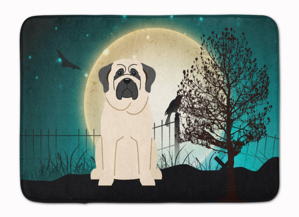 BB2207RUG Halloween Scary Mastiff White Machine Washable Memory Foam Mat