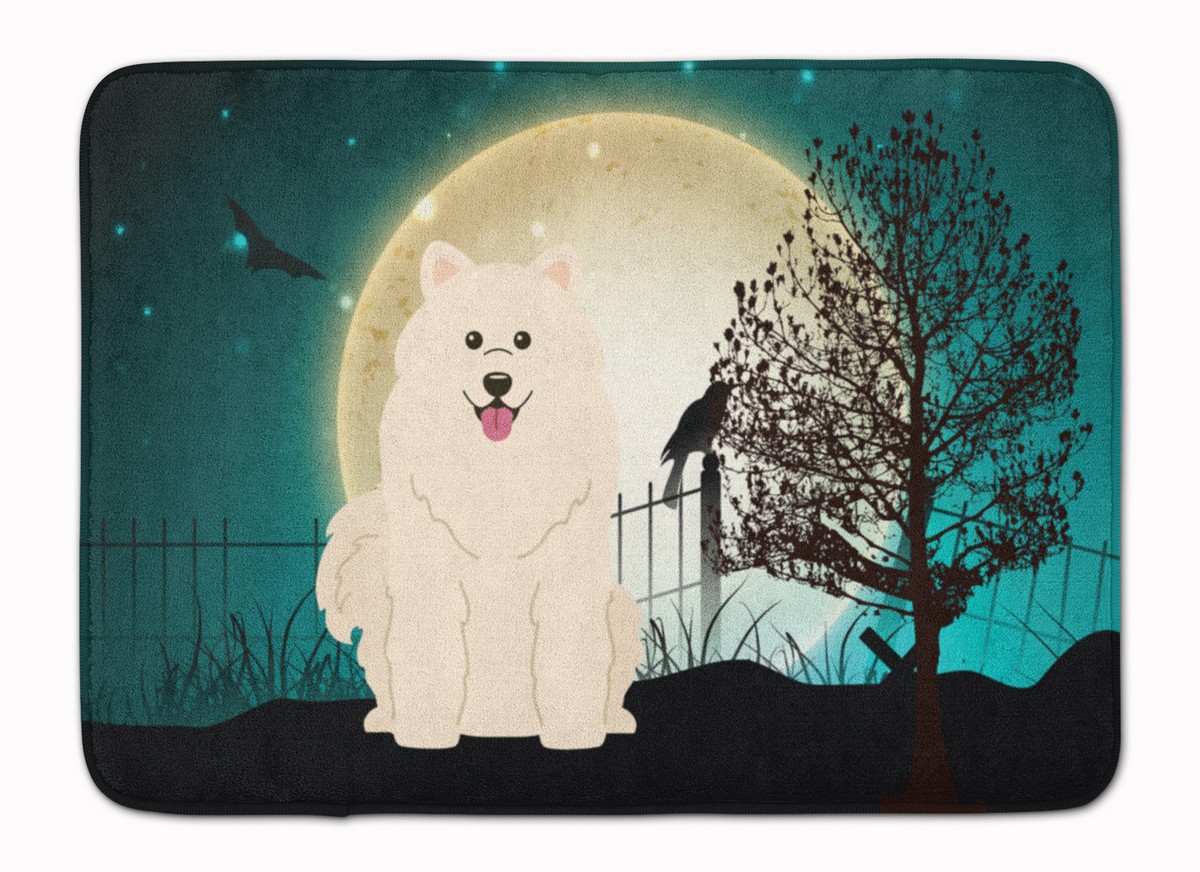 BB2220RUG Halloween Scary Samoyed Machine Washable Memory Foam Mat