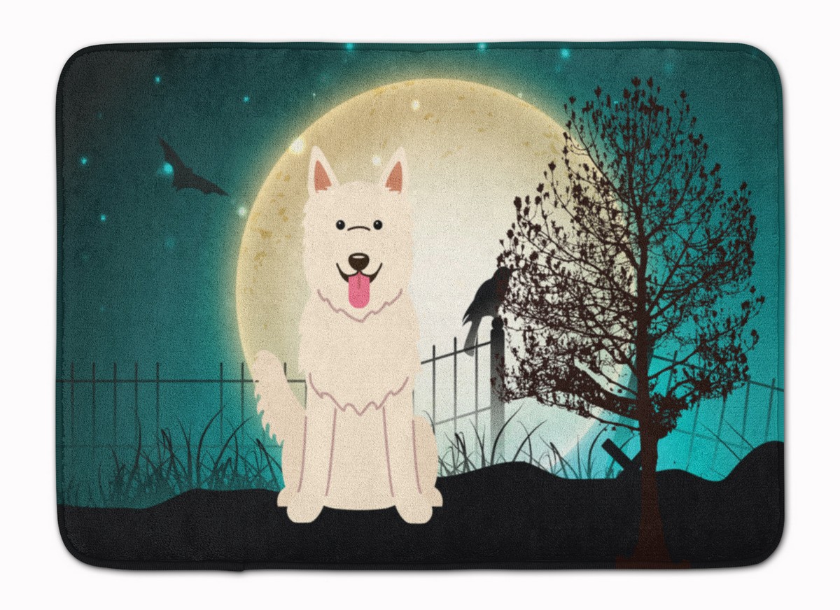 BB2235RUG Halloween Scary White German Shepherd Machine Washable Memory Foam Mat