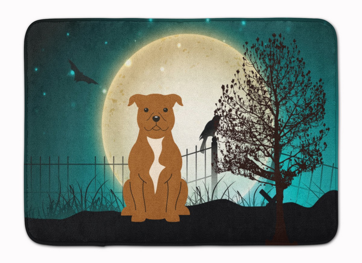 BB2237RUG Halloween Scary Bull Terrier Brown Machine Washable Memory Foam Mat