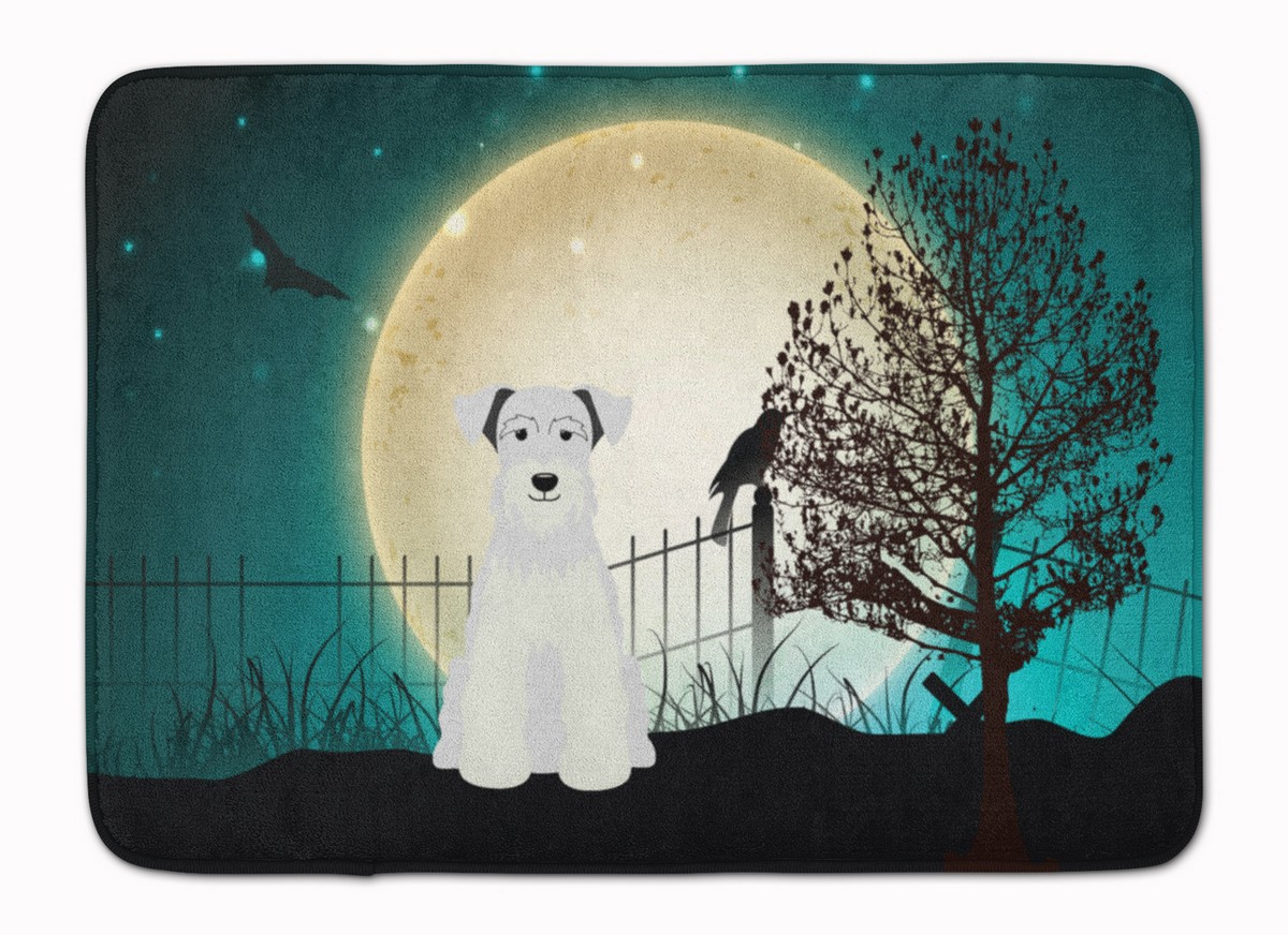BB2243RUG Halloween Miniature Schanuzer White Machine Washable Memory Foam Mat