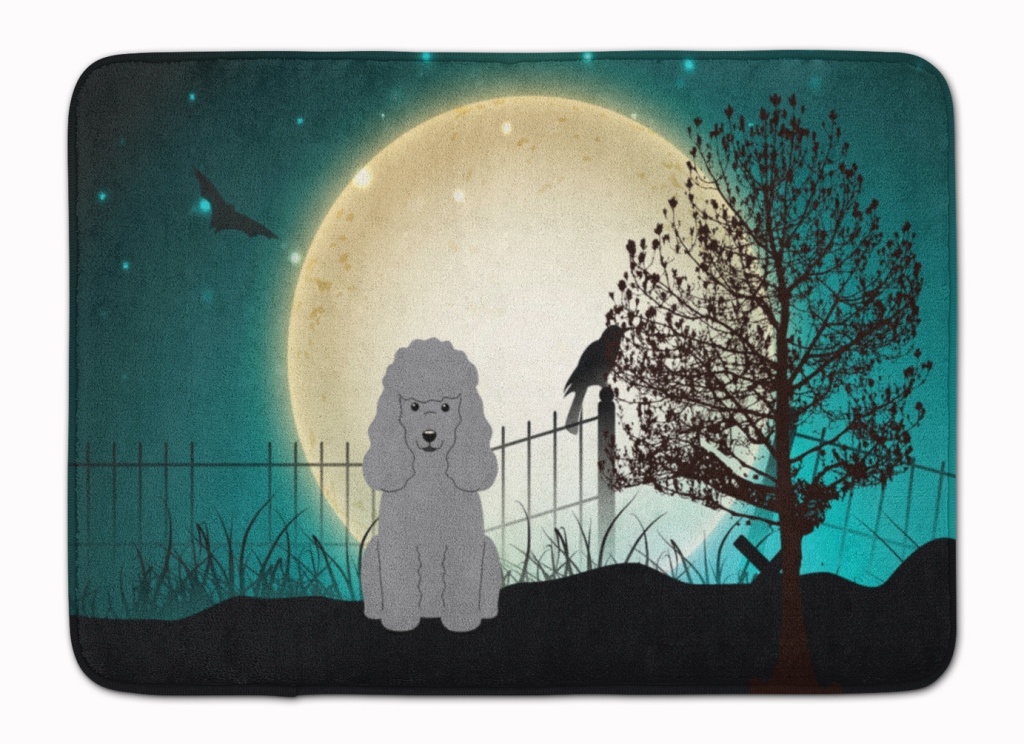 BB2258RUG Halloween Scary Poodle Silver Machine Washable Memory Foam Mat