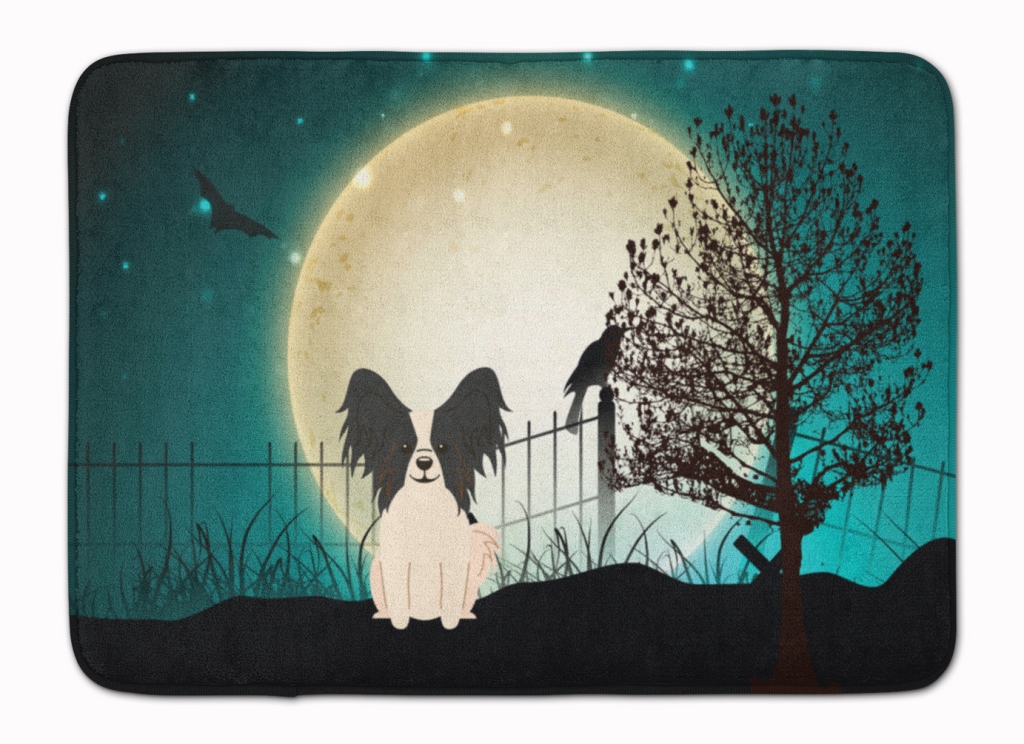 Halloween Scary Papillon Black & White Machine Washable Memory Foam Mat - Black & White - 19in. H x 0.25in. W x 27in. L