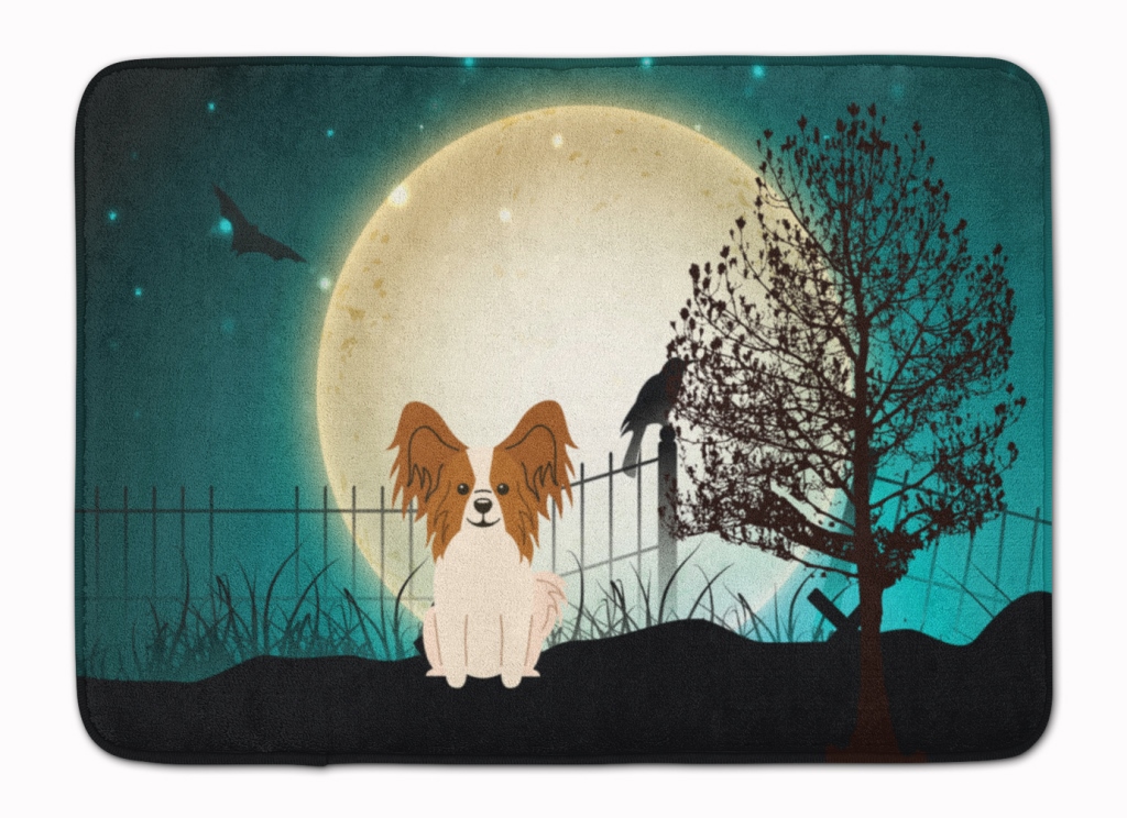 BB2268RUG Halloween Scary Papillon Red & White Machine Washable Memory Foam Mat
