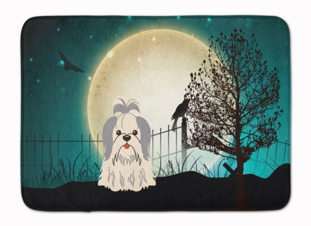 BB2275RUG Halloween Scary Shih Tzu Silver White Machine Washable Memory Foam Mat