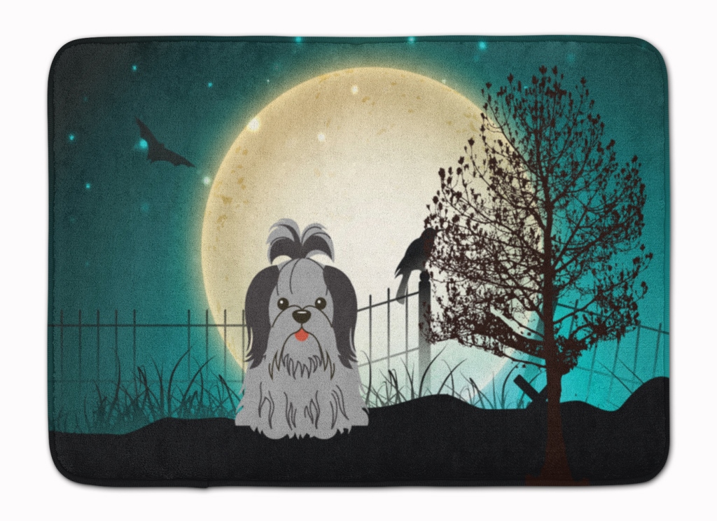 Halloween Scary Shih Tzu Black & Silver Machine Washable Memory Foam Mat