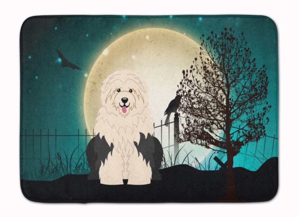BB2286RUG Halloween Scary Old English Sheepdog Machine Washable Memory Foam Mat