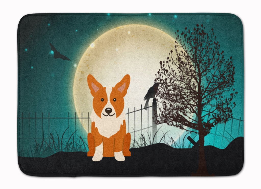 BB2290RUG Halloween Scary Corgi Machine Washable Memory Foam Mat