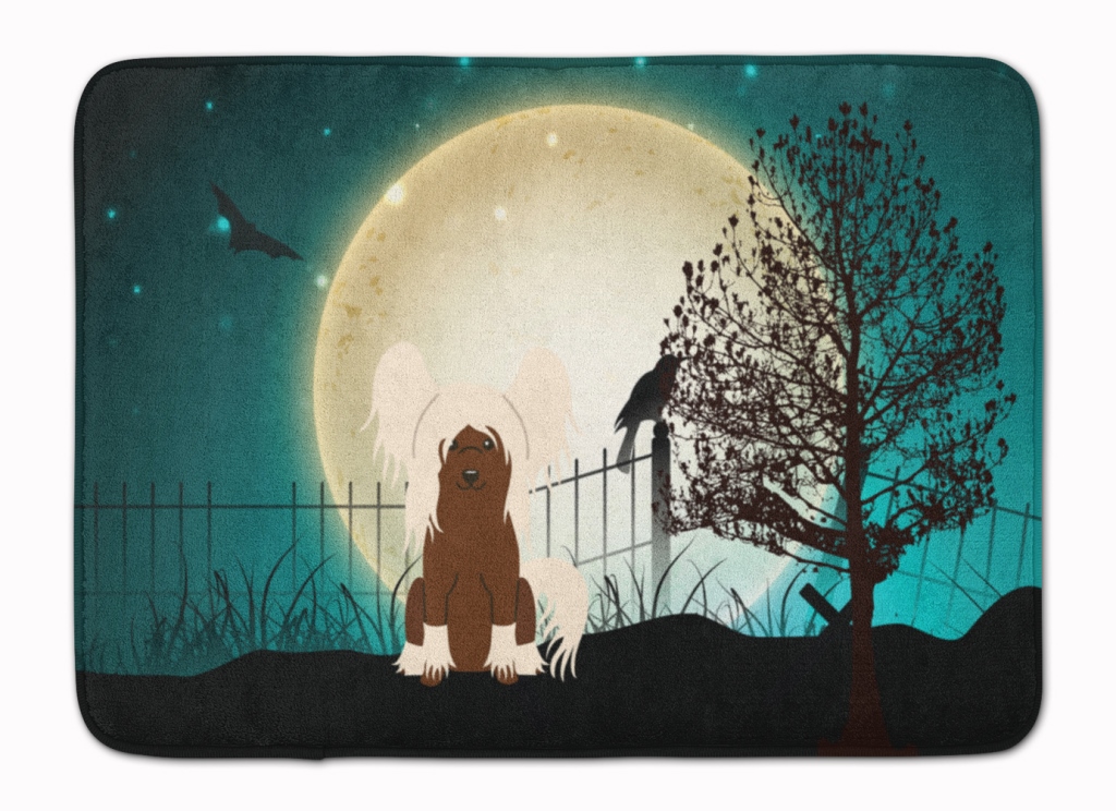 BB2303RUG Halloween Scary Chinese Crested Cream Machine Washable Memory Foam Mat