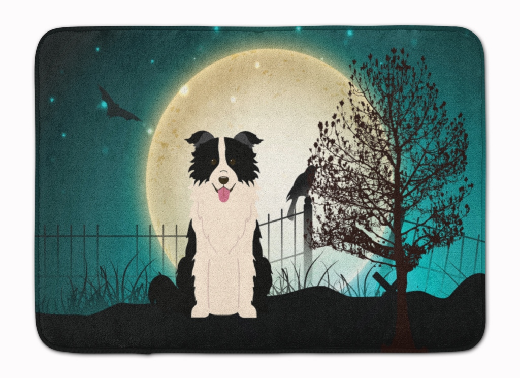 BB2308RUG Halloween Border Collie Black & White Machine Washable Memory Foam Mat
