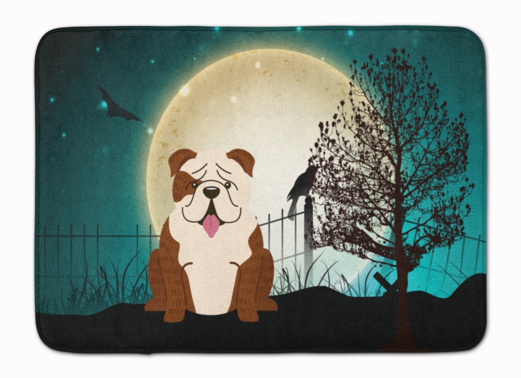 Halloween English Bulldog Brindle White Machine Washable Memory Foam Mat - White - 19in. H x 0.25in. W x 27in. L