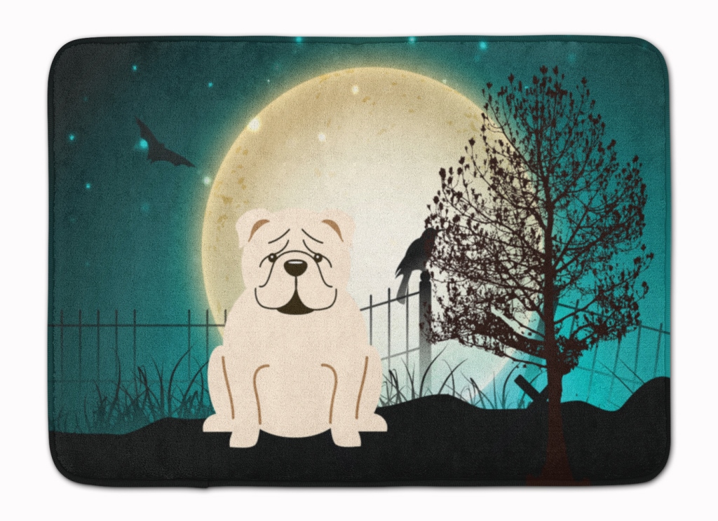 Halloween Scary English Bulldog White Machine Washable Memory Foam Mat