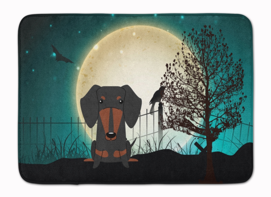 BB2322RUG Halloween Scary Dachshund Black & Tan Machine Washable Memory Foam Mat