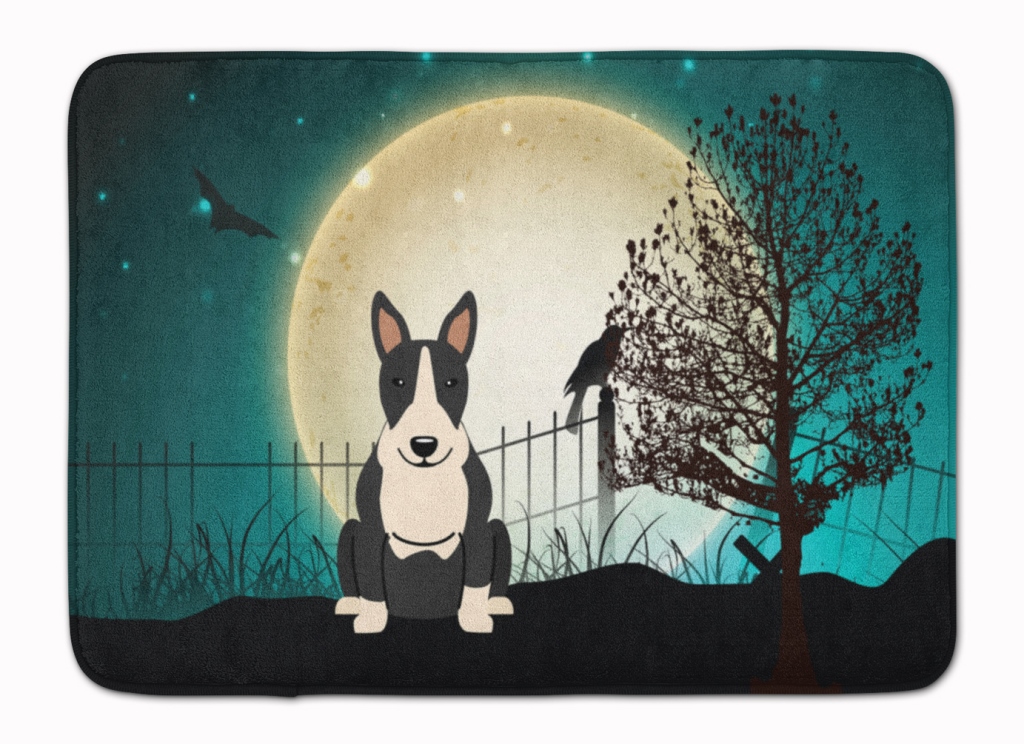 BB2323RUG Halloween Bull Terrier Black & White Machine Washable Memory Foam Mat