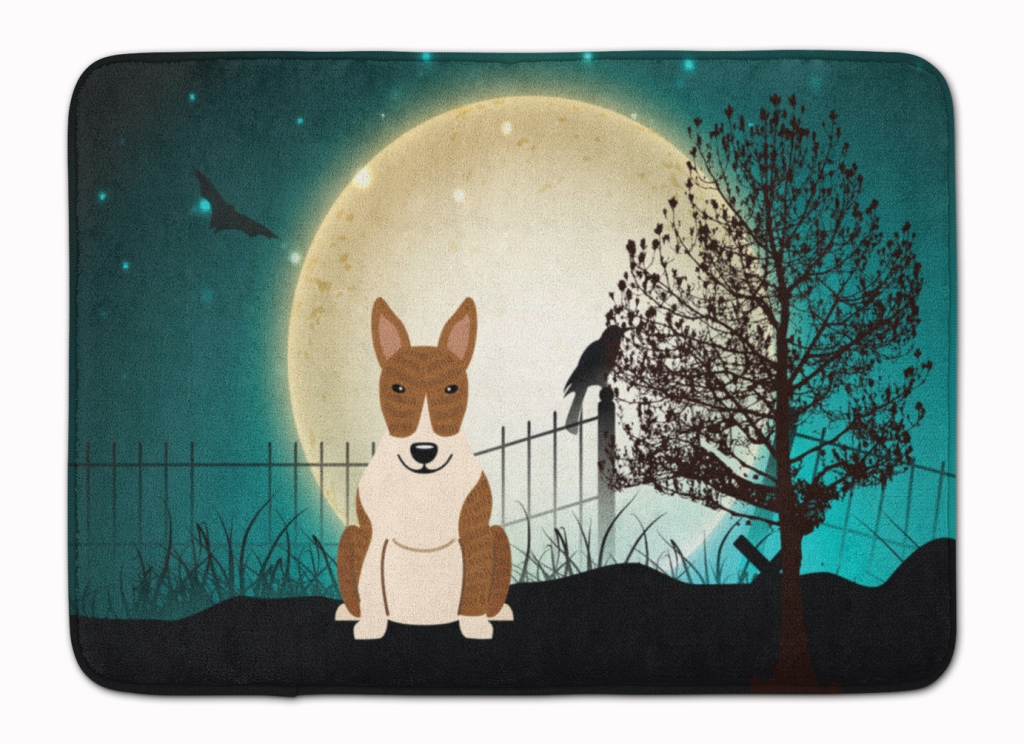 BB2327RUG Halloween Scary Bull Terrier Brindle Machine Washable Memory Foam Mat