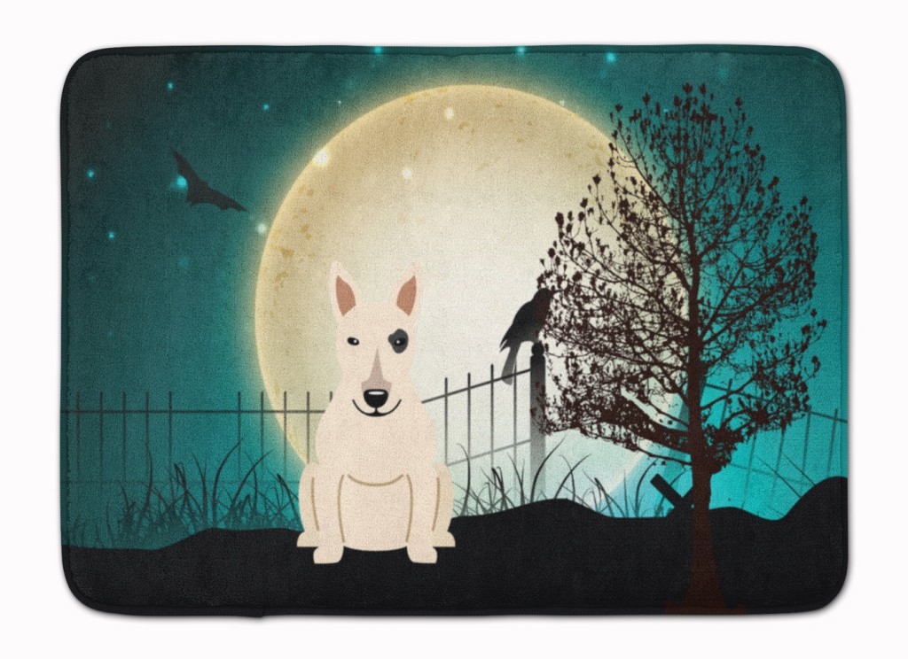 BB2328RUG Halloween Scary Bull Terrier White Machine Washable Memory Foam Mat