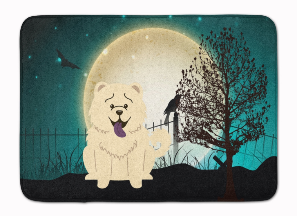 BB2330RUG Halloween Scary Chow Chow White Machine Washable Memory Foam Mat