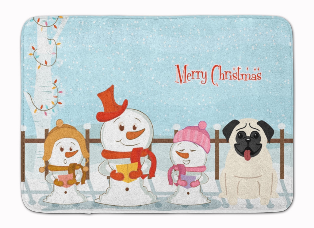 Merry Christmas Carolers Pug Cream Machine Washable Memory Foam Mat