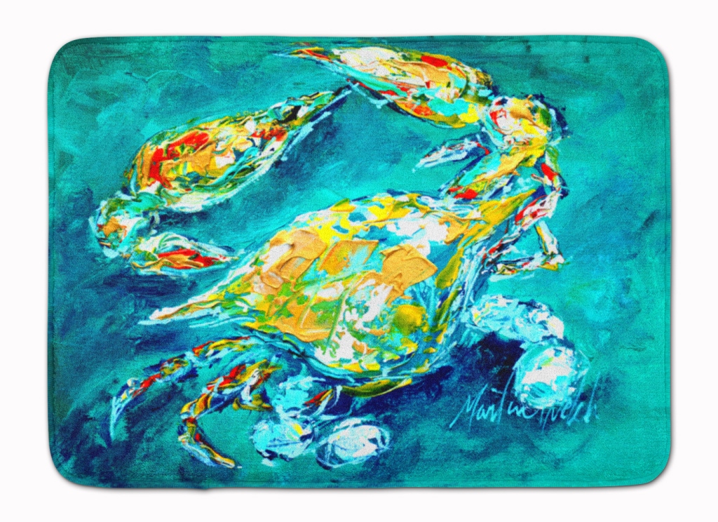 By Chance Crab in Aqua Blue Machine Washable Memory Foam Mat