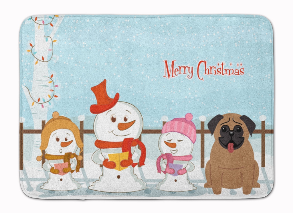 BB2336RUG Merry Christmas Carolers Pug Brown Machine Washable Memory Foam Mat
