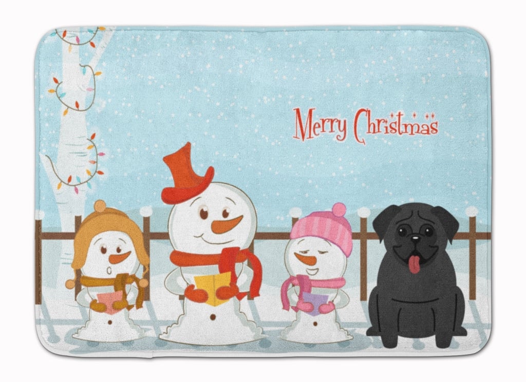 Merry Christmas Carolers Pug Black Machine Washable Memory Foam Mat