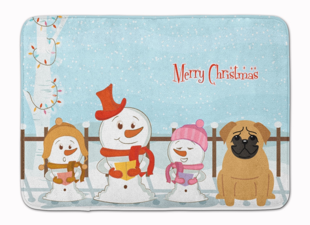 BB2338RUG Merry Christmas Carolers Pug Brown Machine Washable Memory Foam Mat