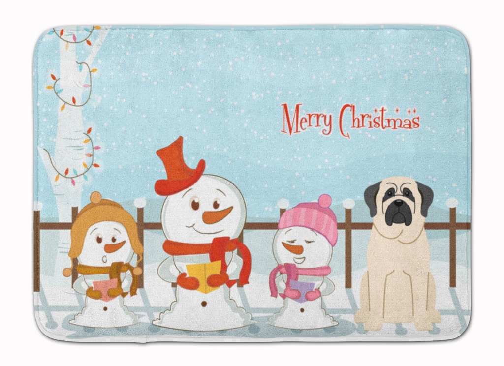 Merry Christmas Carolers Mastiff White Machine Washable Memory Foam Mat - White - 19in. H x 0.25in. W x 27in. L