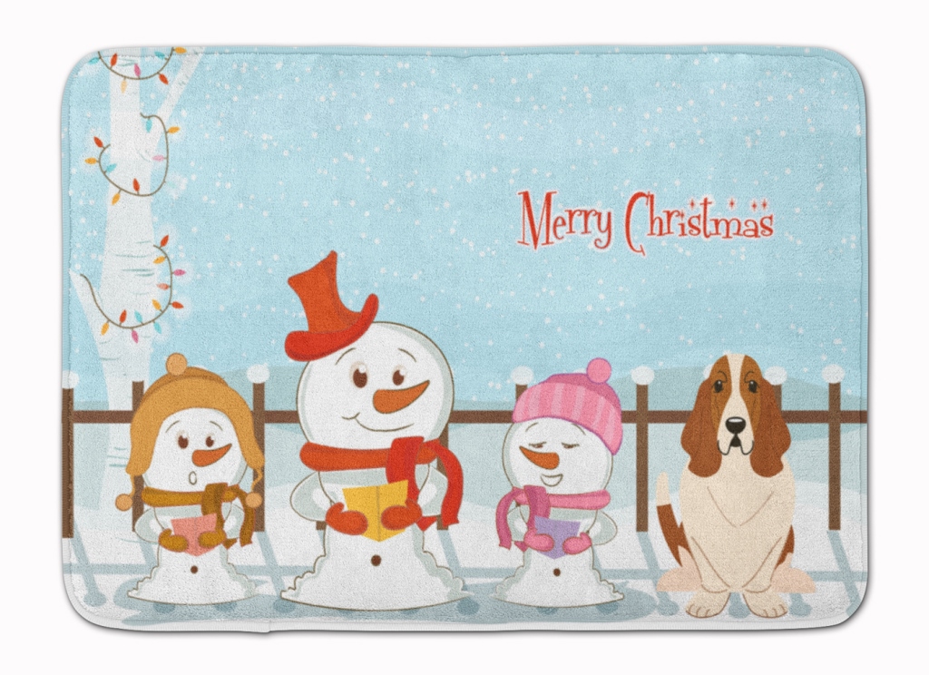 Merry Christmas Carolers Basset Hound Machine Washable Memory Foam Mat