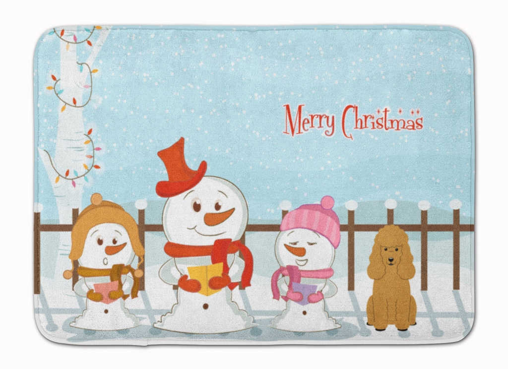 Merry Christmas Carolers Poodle Tan Machine Washable Memory Foam Mat