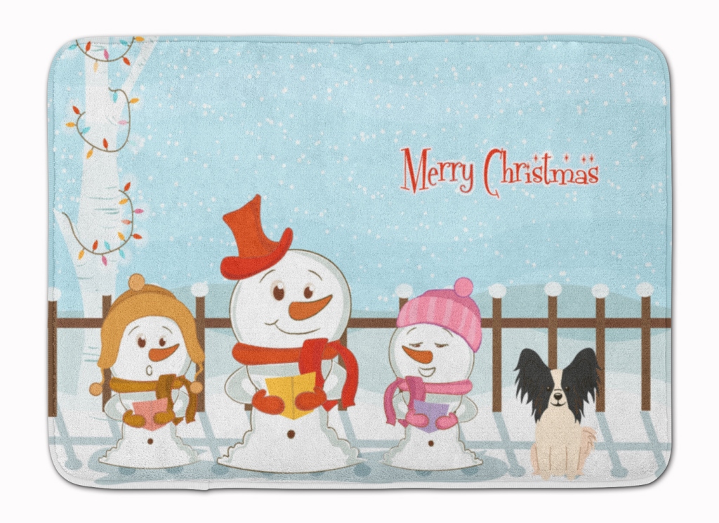 BB2407RUG Merry Christmas Papillon Black & White Machine Washable Memory Foam Mat