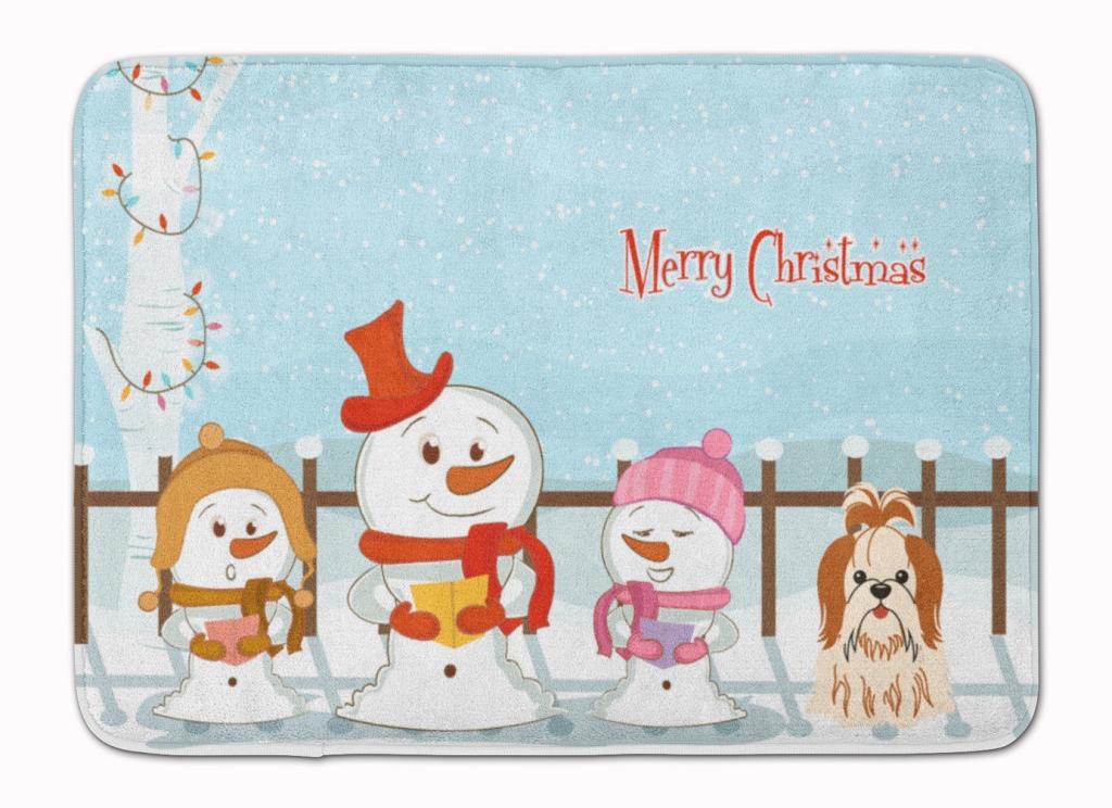 Christmas Carolers Shih Tzu Red & White Machine Washable Memory Foam Mat - Red & White - 19in. H x 0.25in. W x 27in. L