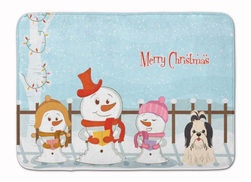 BB2419RUG Merry Christmas Shih Tzu Black & White Machine Washable Memory Foam Mat
