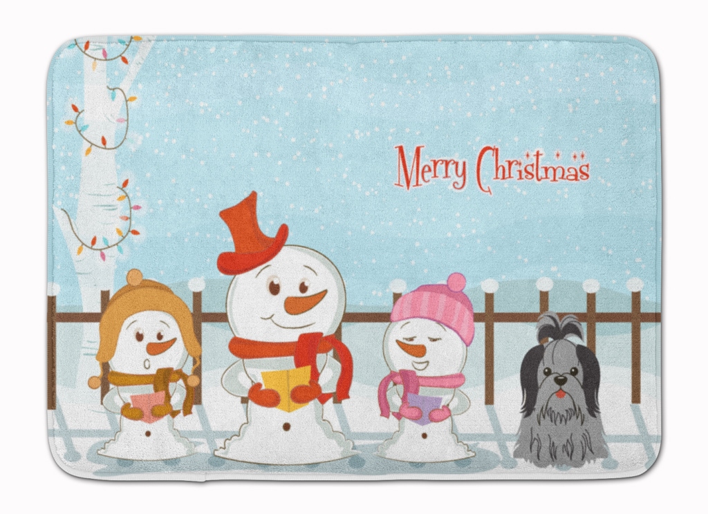 Merry Christmas Shih Tzu Black & Silver Machine Washable Memory Foam Mat