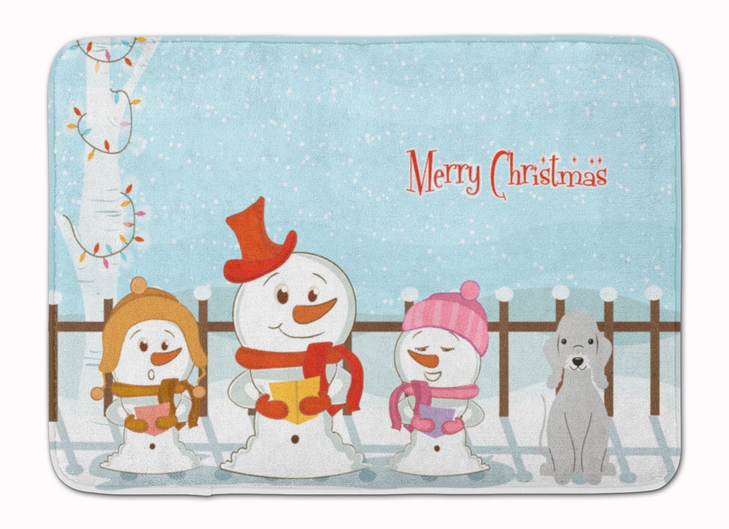 BB2421RUG Merry Christmas Bedlington Terrier Blue Machine Washable Memory Foam Mat