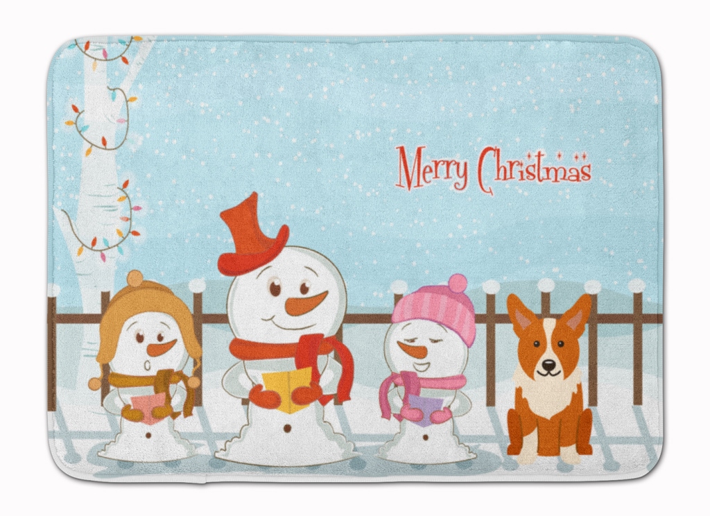 Merry Christmas Carolers Corgi Machine Washable Memory Foam Mat