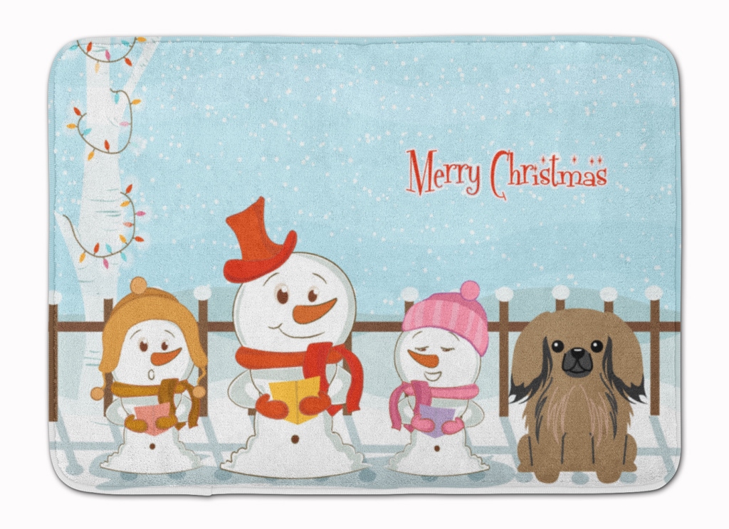 Merry Christmas Carolers Pekingnese Tan Machine Washable Memory Foam Mat