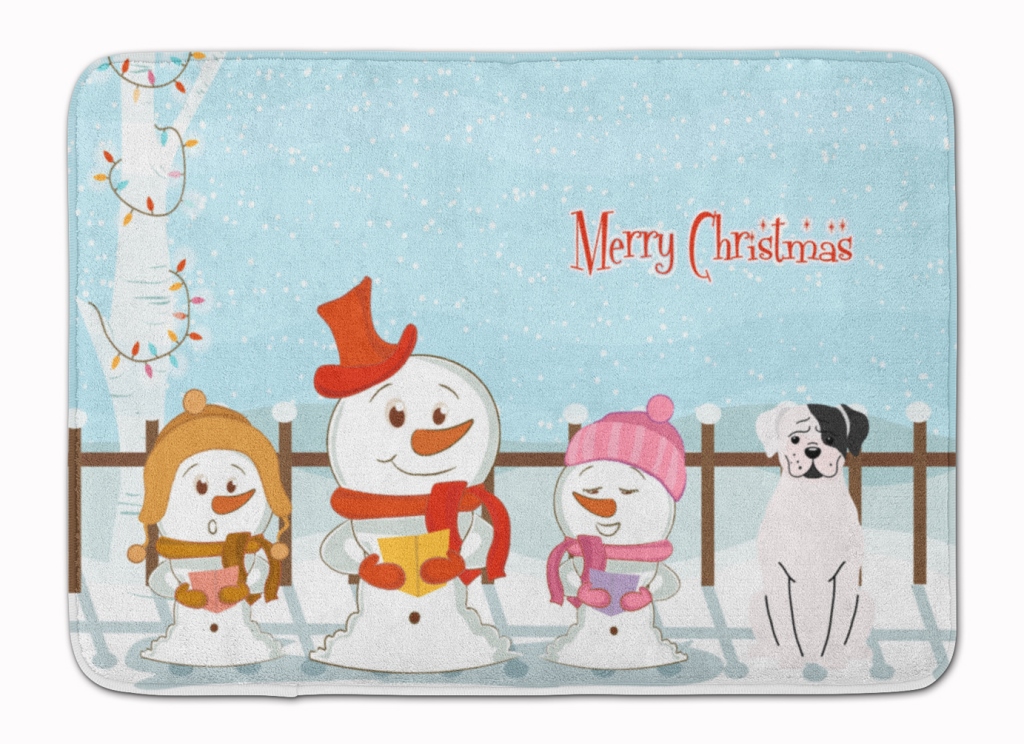 BB2445RUG Christmas Carolers White Boxer Cooper Machine Washable Memory Foam Mat