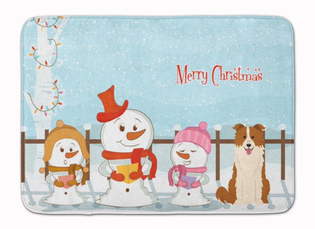 BB2450RUG Merry Christmas Border Collie Red & White Machine Washable Memory Foam Mat