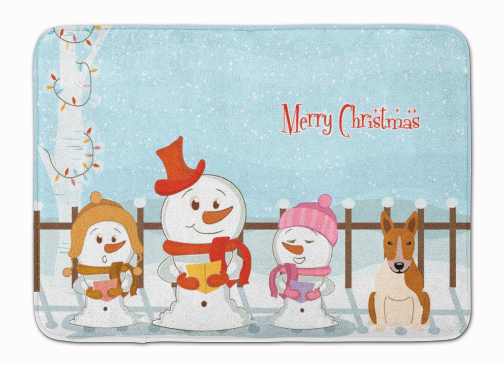 Merry Christmas Bull Terrier Red & White Machine Washable Memory Foam Mat - Red & White - 19in. H x 0.25in. W x 27in. L